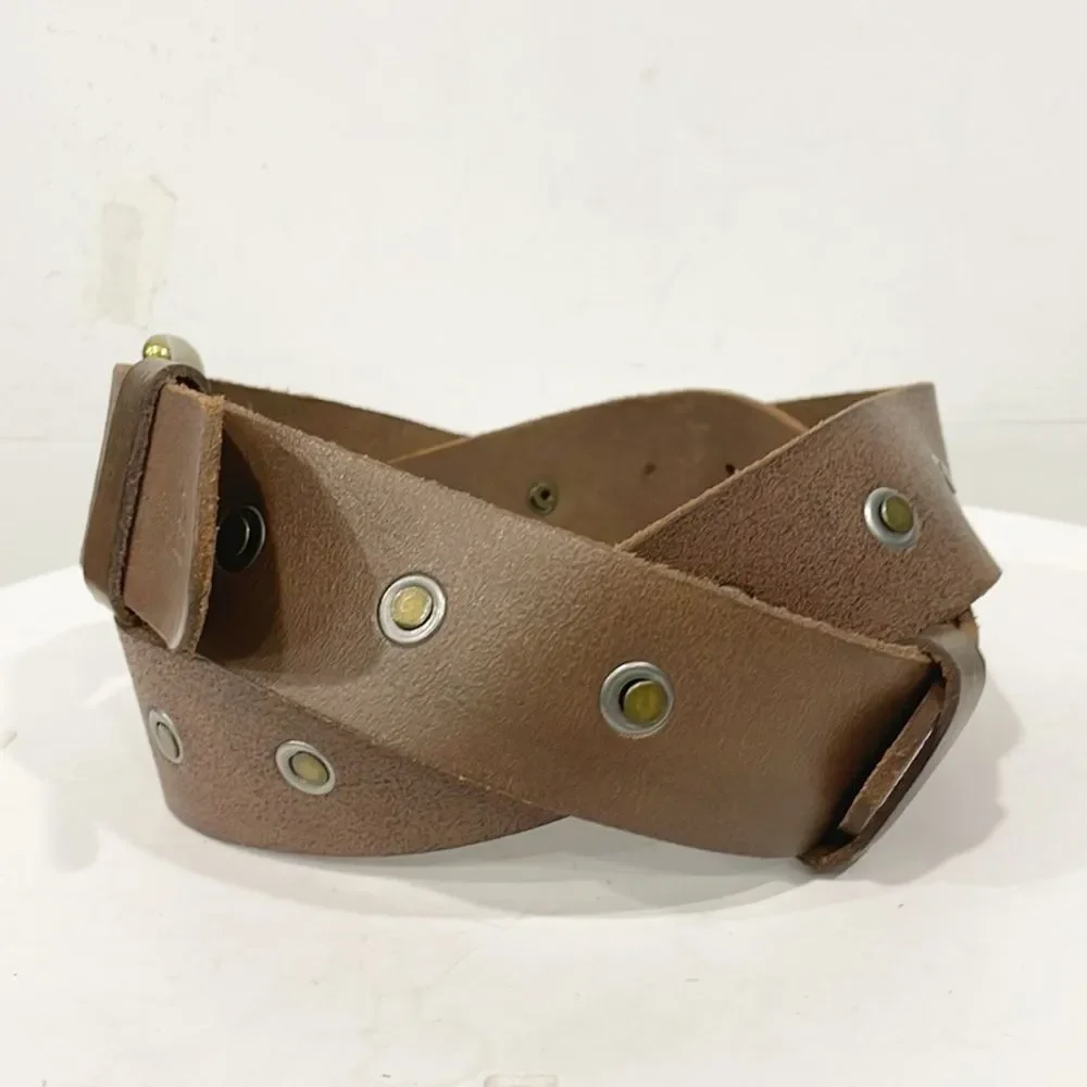 Vintage Joe’s Jeans Mens Genuine Leather Belt Sz Lg Two‎ Buckle Studded Handmade